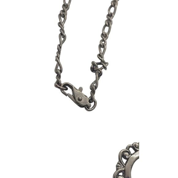 Vintage Puffy Heart Necklace Silver Filigree Ornate Openwork Swarovski Crystal - Picture 4 of 9